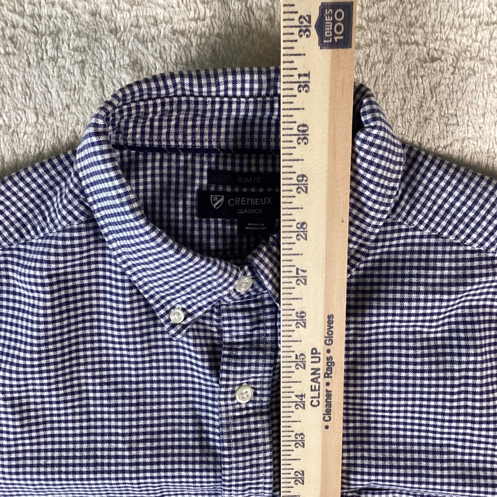 Cremieux Classics Mens Slim Fit Gingham Button Down Shirt Navy Blue White Large - Picture 7 of 8